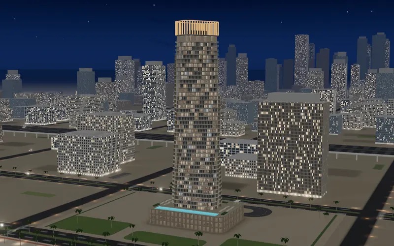 The tower at night