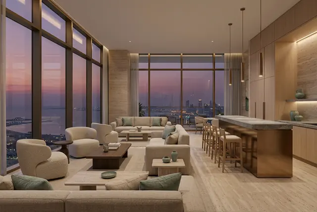 Sky lounge at dusk above the sea